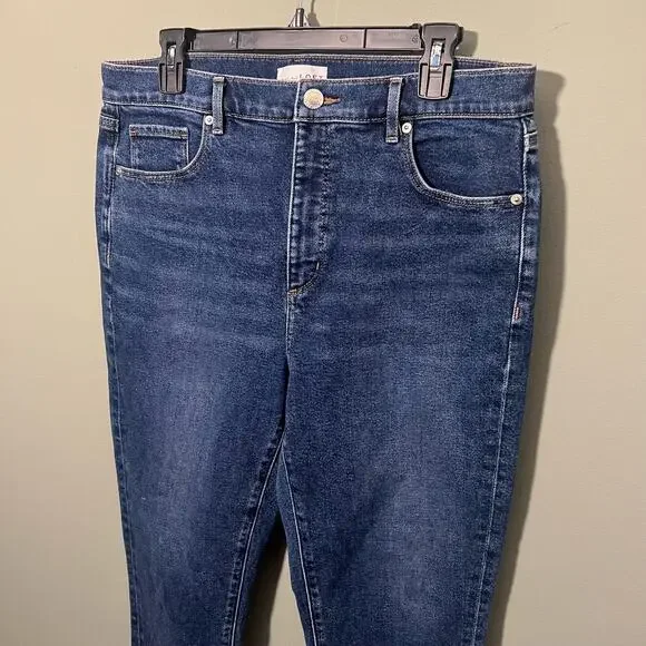 LOFT Modern Denim High Waist Skinny Ankle Jeans, Vintage Dark Wash, Size 32 / 14 - Picture 7 of 12